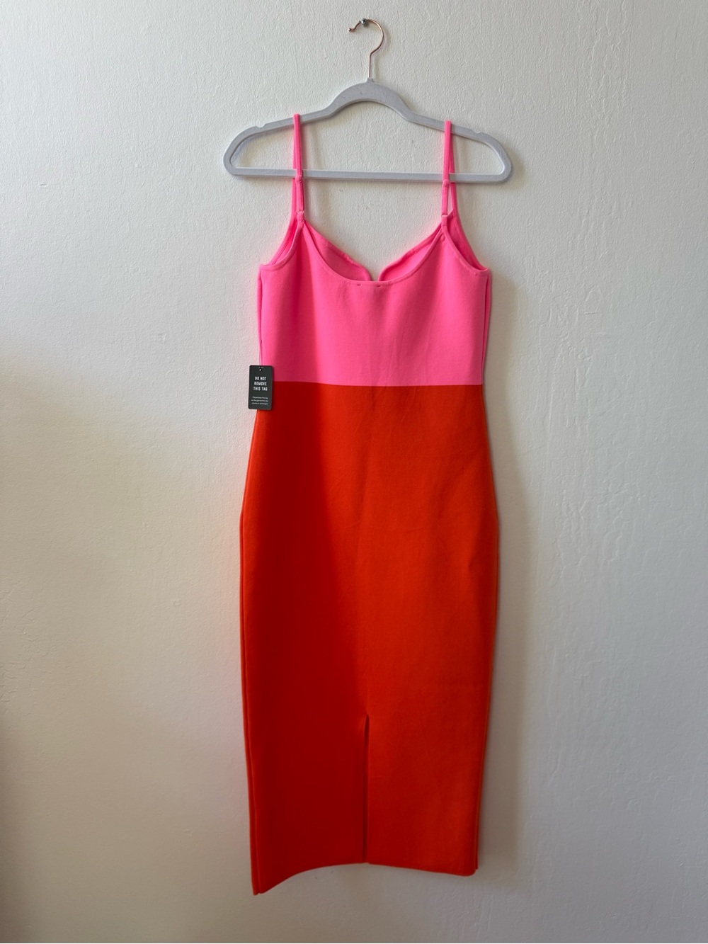 NWT Express Body Contour Colorblock Pink & Orange Midi Dress - Picture 5 of 8
